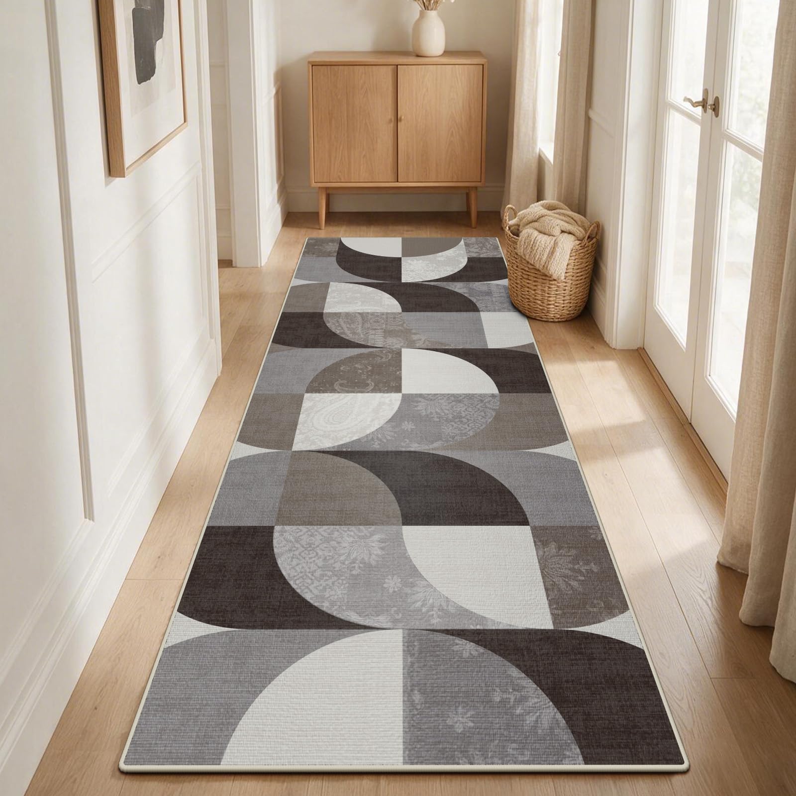 TUKDAK Boho Runner Rugs for Hallway 60×180 cm, Brown Washable Hallway Cpepet Runners, Non Slip Kitchen Rug Checkered, Soft Short Pile Hall Runner Floot Mat for Bedroom Entryway Bathroom Laundry — image 1