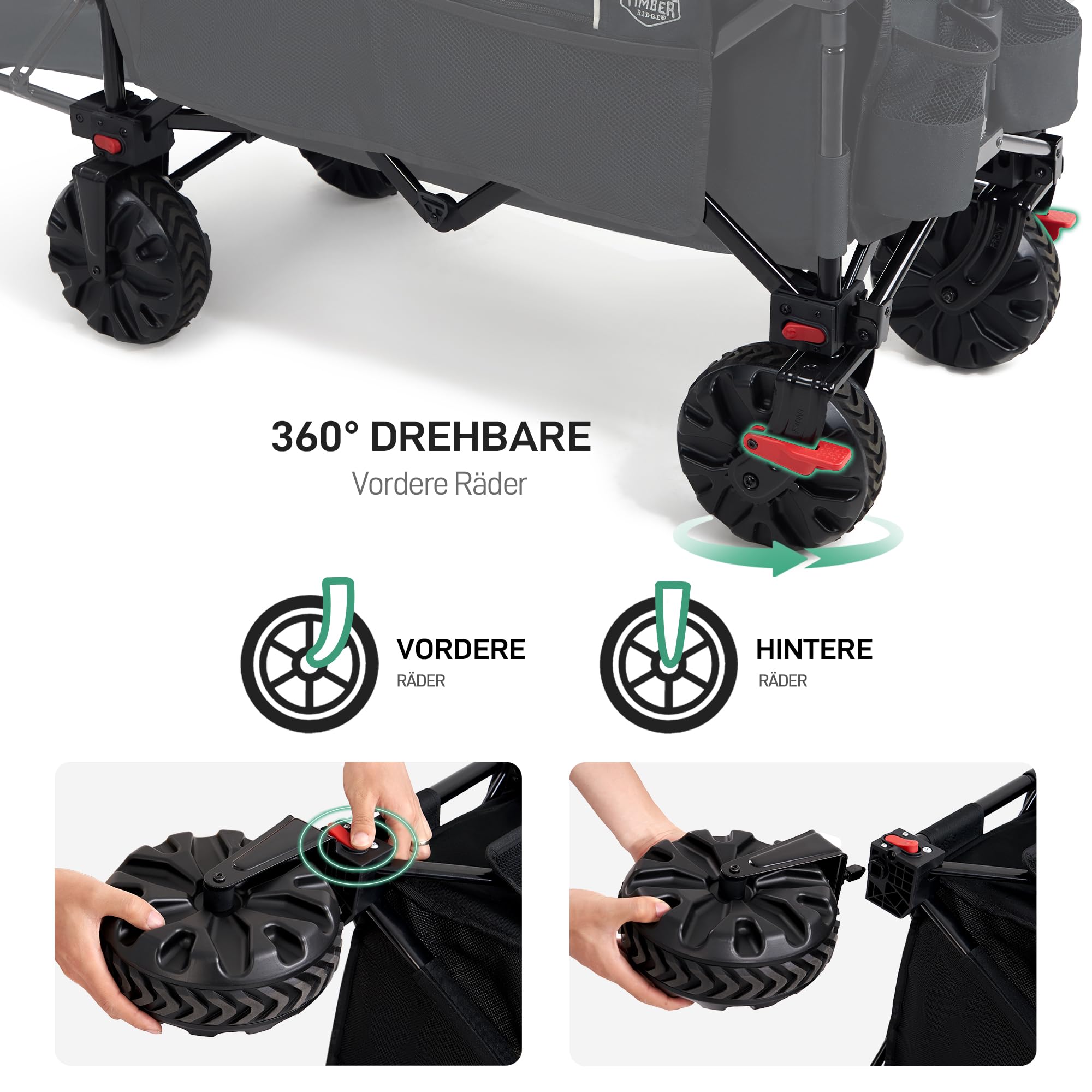 TIMBER RIDGE XXXL Bollerwagen Faltbare 300L Extra Langer mit Faltbarer Heckklappe Handwagen mit Seitentasche Getränkehalter verstellbarem Griff, Gartenwagen Transportwagen für Alle Gelände
