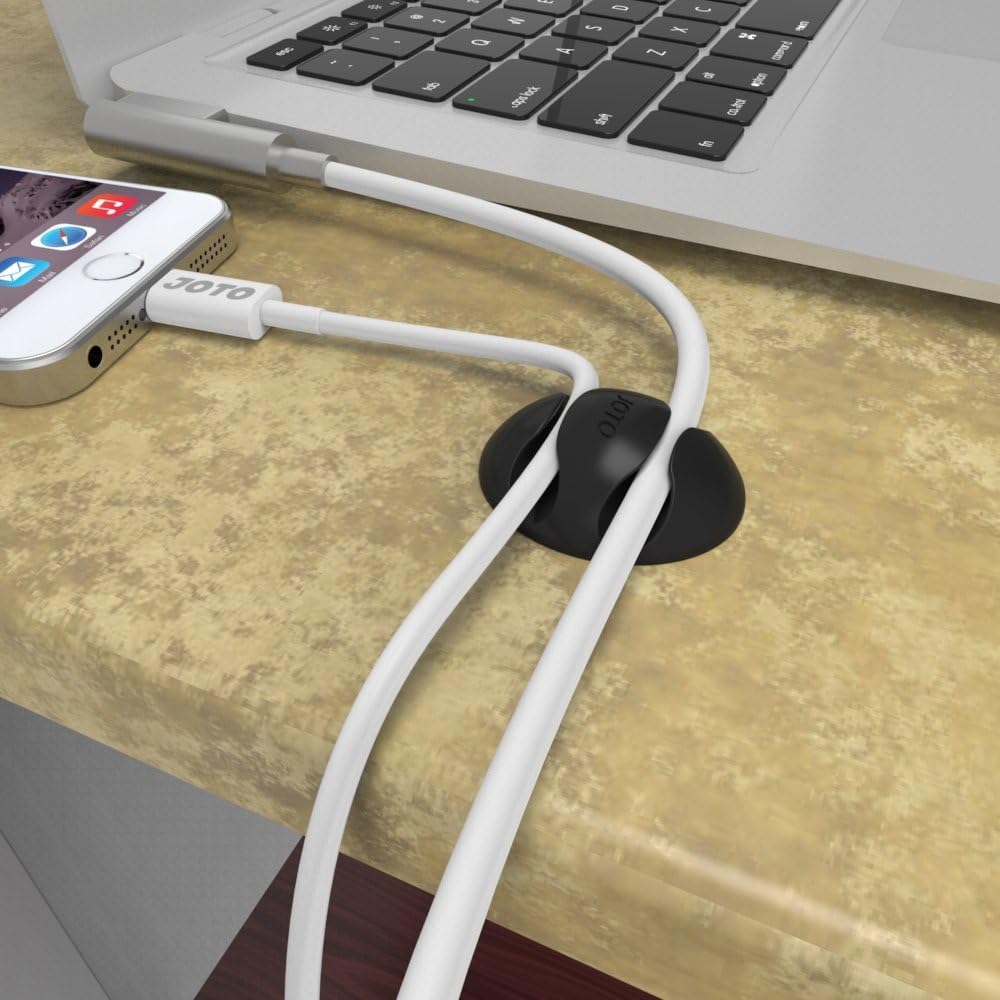 Cable Clips, Cord Management System [8 pcs], JOTO Desktop Cable Organizer, Desk Wall Cable Wire Clip, Computer, Electrical, Charging or Mouse Cord Holder (Dual Slots, Black)