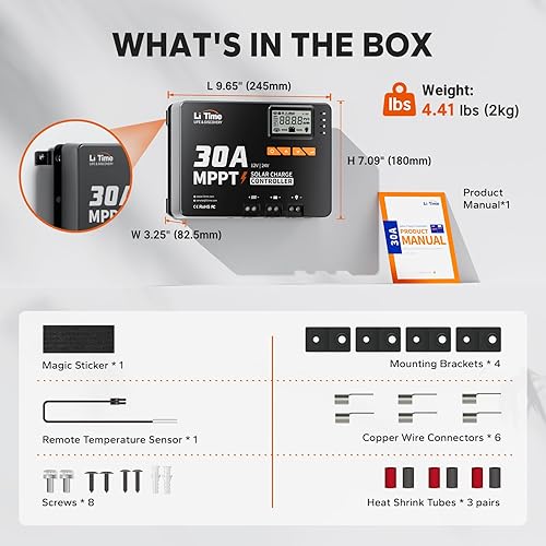Miniatura 2 de LiTime 30 Amp MPPT 12V/24V/Auto CC de entrada controlador de carga solar, módulo Bluetooth incorporado, pantalla LCD con parámetros ajustables