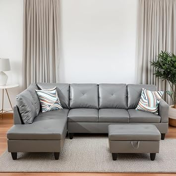 L Shaped Couches for Living Room, Sectional Couch Living Room Furniture with Storage Ottoman, Modular Sectional Sofa with Movable Chaise for Apartment Office, Dark Grey