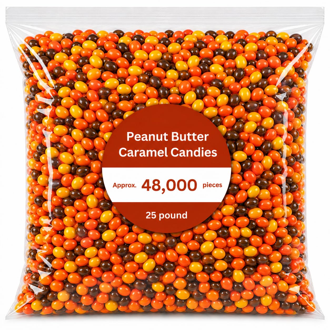 Caramel and Peanut Butter Candy Coated Pieces Bulk Bag - 25 lb (Approx. 1250 pieces)