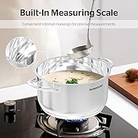 Vista 8 de SUNHOUSE Olla de 8 cuartos de galón con tapa, parte inferior de 3 capas, de acero inoxidable, para pasta, conservas, horno holandés, compatible
