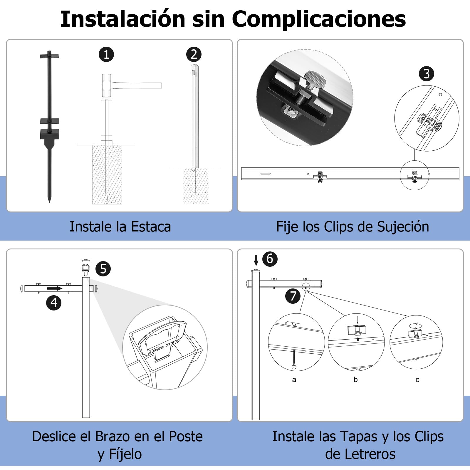 GOPLUS 183 cm Poste de Vinilo UPVC Inmobiliario, Poste de Letrero con Estaca de Acero, Brazo de 91,5 cm, Compatible con Carteles de Hasta 61 cm, Para Venta y Alquiler, Cartel No Incluido (Negro)