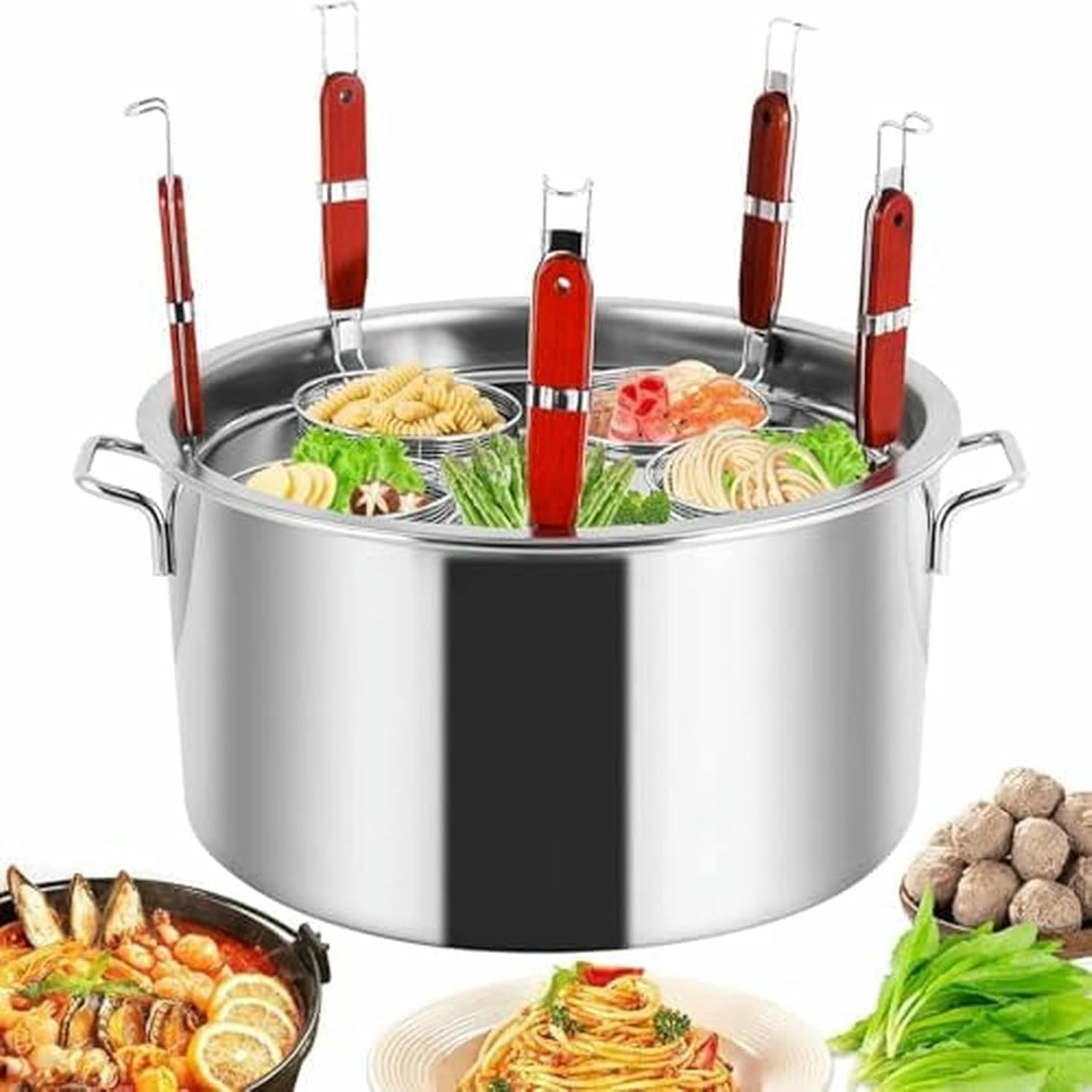 Pasta Cooker Insert Set with Strainer and Colander - for Easy Cooking and Meal Preparation, Ideal for Kitchen and Restaurant Use-