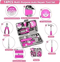 Vista 3 de Roadside Emergency Car Kit for Vehicles, Pink Car First Aid Kit Emergency Kit with Jumper Cables, Car Safety Kits, Tow Strap, Tool Kit, Road Trip