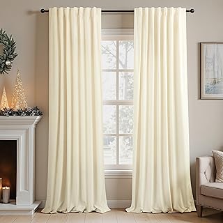 Pitalk Velvet Curtains Ivory Thermal Insulated Soundproof Noise Reduction Off White Drapes for Bedroom Living Room Darkening Light Filtering Privacy Luxury Home Decor Back Tab 84 Inch Length 2 Panels