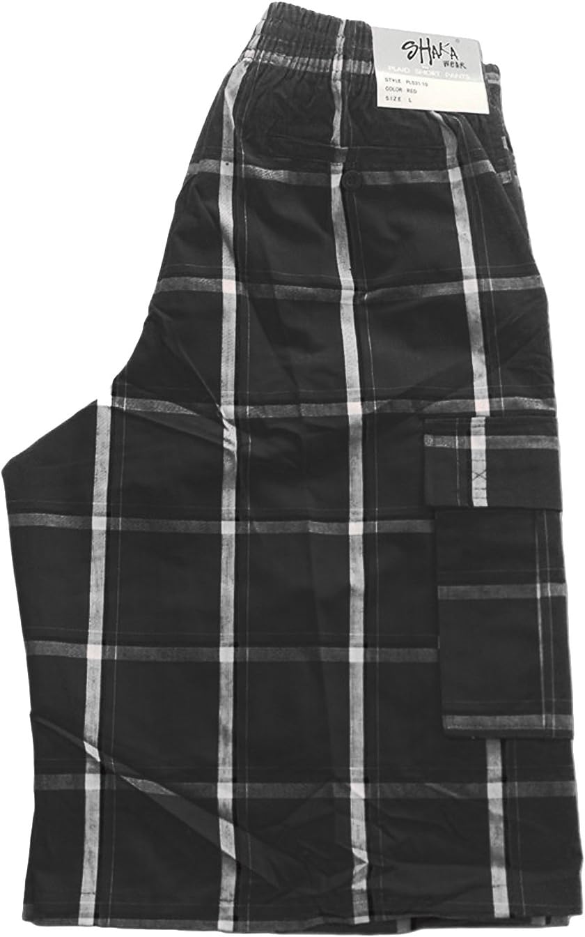 Shaka Wear Men's Cargo Shorts – Casual Plaid Relaxed Loose Fit Elastic Waist Multi Pocket Pants Regular Big S~5XL - Image 4
