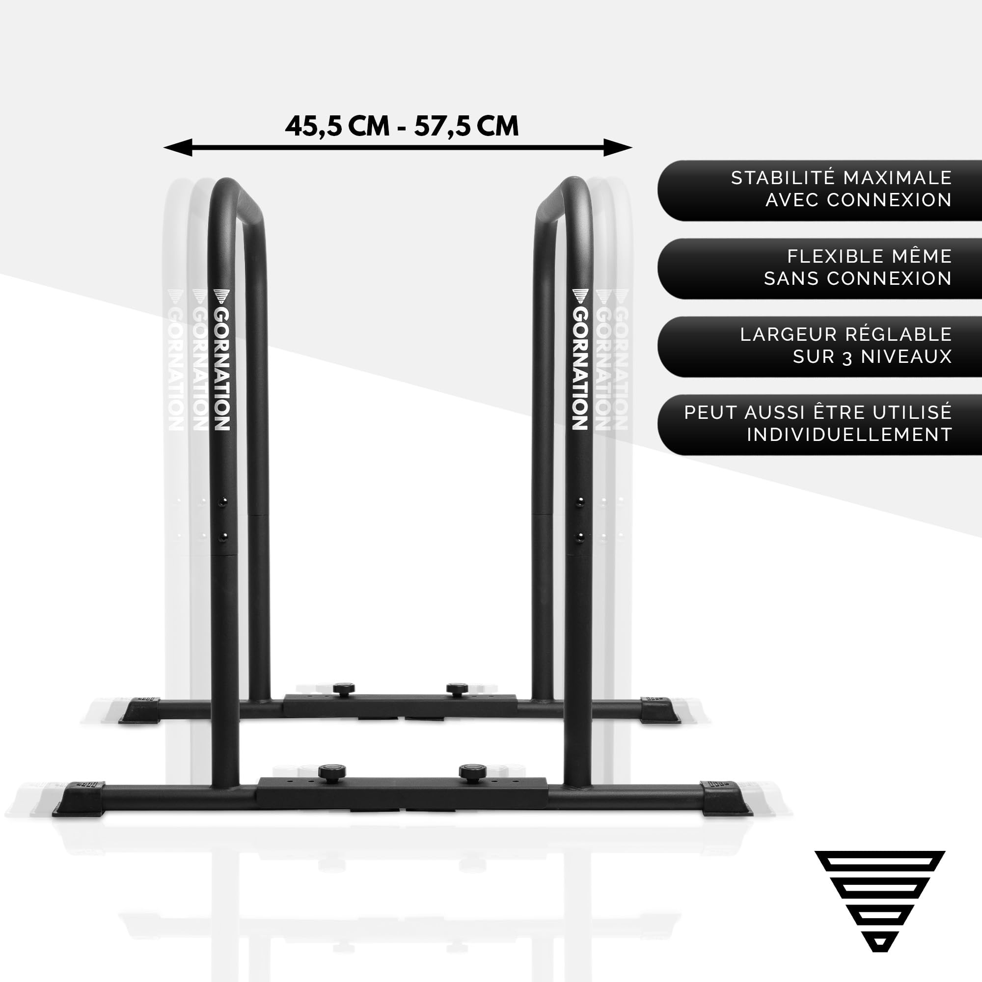 GORNATION Barres Dips, Barres Parallèles en Acier pour Calisthenics, Équipement de Street Workout & Fitness avec réglage et Pieds antidérapants, Barre de Dips pour Home Gym (Barres de Dips)