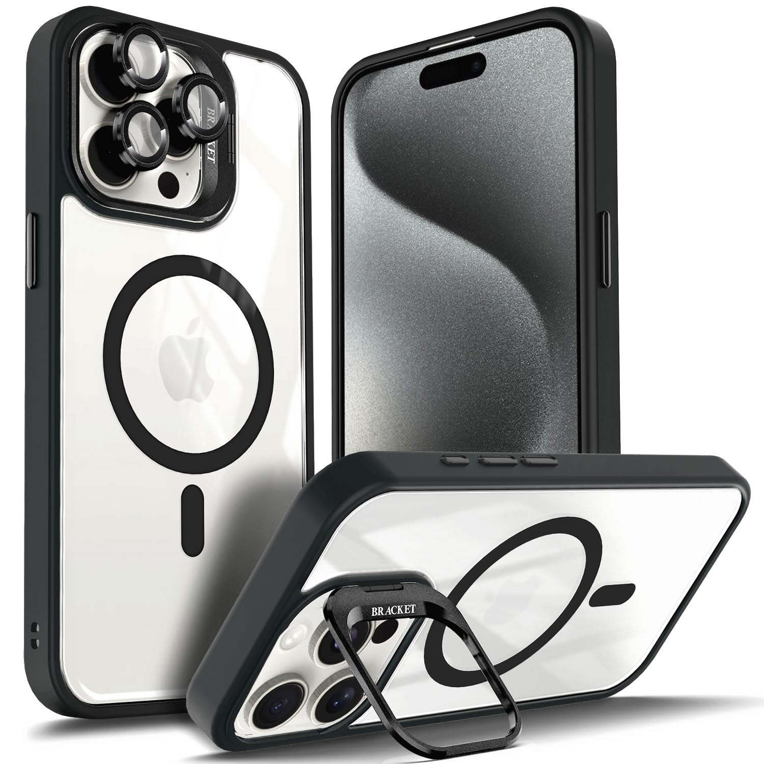 YZB Designed for iPhone 12 & iPhone 12 Pro Case, Black | Magnetic Compatible with MagSafe | Built-in Stand & Camera Lens Protector | Anti-Yellowing &