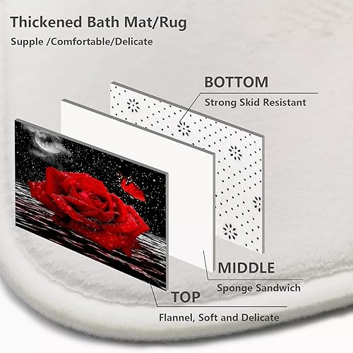 Miniatura 6 de ALEXEX Juego de 4 cortinas de ducha con rosas rojas, juego de baño de cielo negro con cortina de ducha y alfombras y accesorios, cortina de ducha