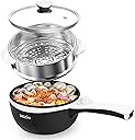Dezin Hot Pot Electric with Steamer Upgraded, Non-Stick Sauté Pan, Rapid Noodles Electric Pot, 1.5L Mini Pot for Steak, Egg, Fried Rice, Ramen, Oatmeal, Soup with Power Adjustment