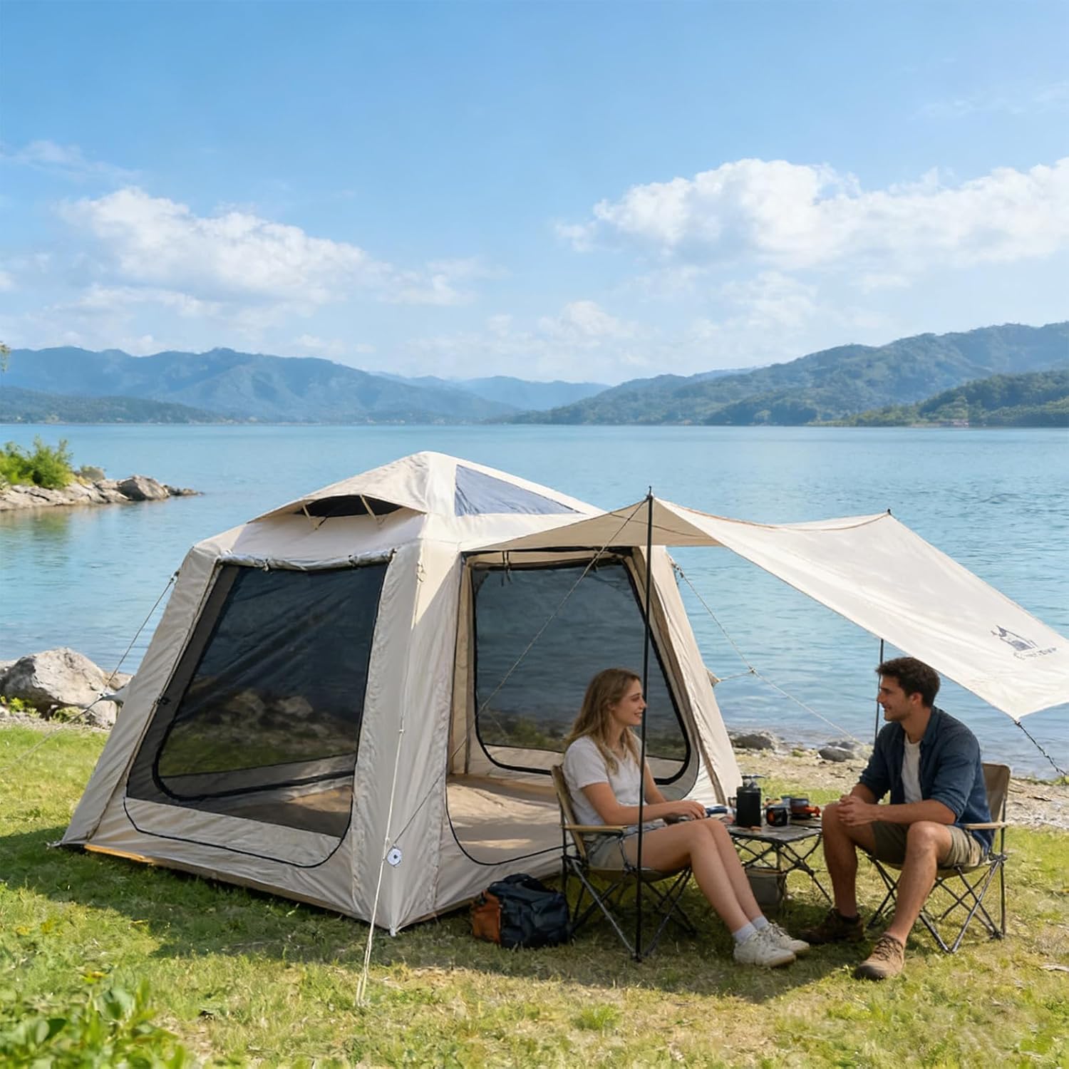 Inflatable Tents for Camping, Family Waterproof Windproof Hot Large Inflatable Tent, Portable 4-6 Person Blow Up Air Tent(9m²)
