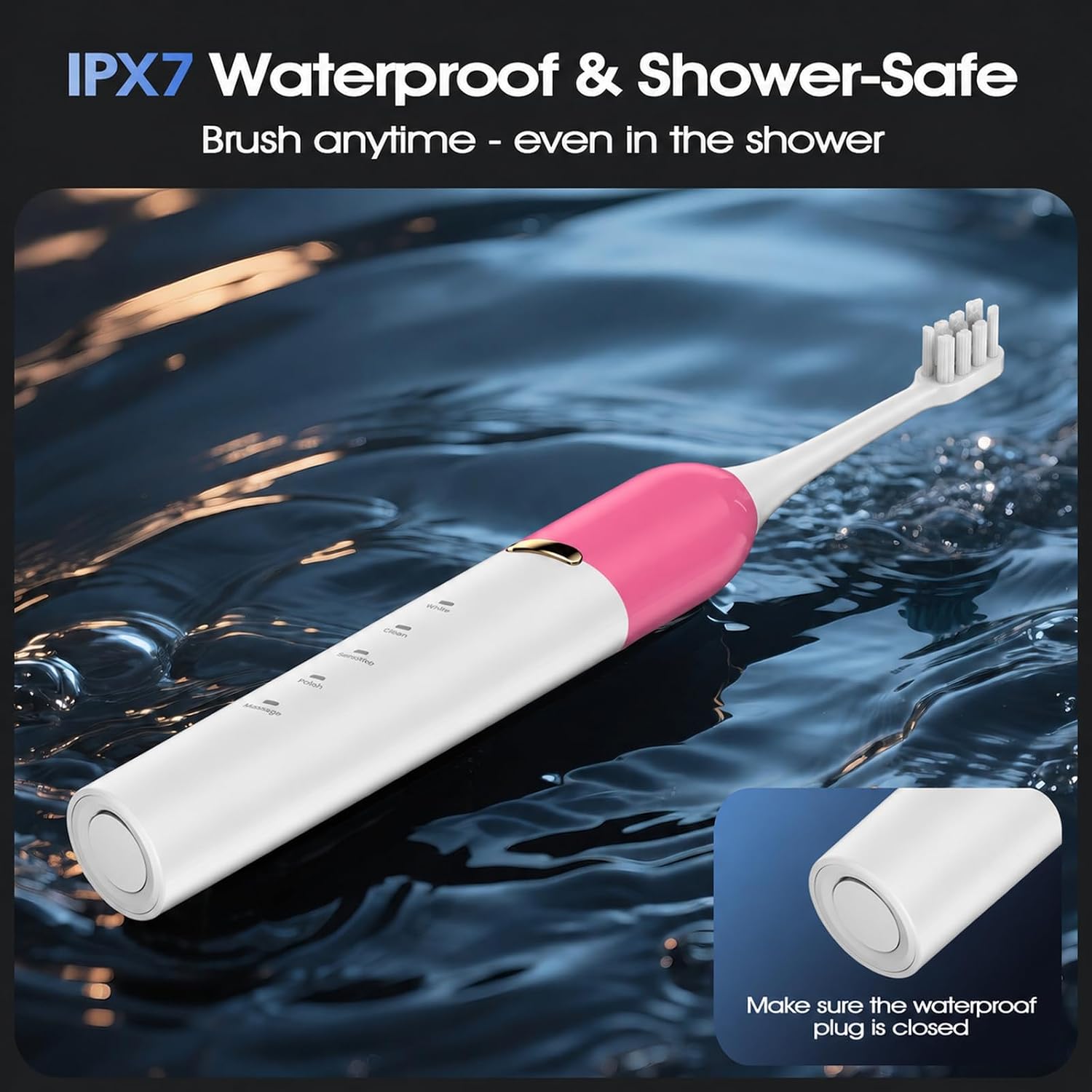 OasiSmile Sonic Electric Toothbrush for Adults, 50000 VPM Rechargeable Toothbrush for Sensitive Teeth, Daily Oral Care, 4 Brush Heads, 5 Modes, Smart Timer, 100-Day Battery for Home Travel, Plum-Pink