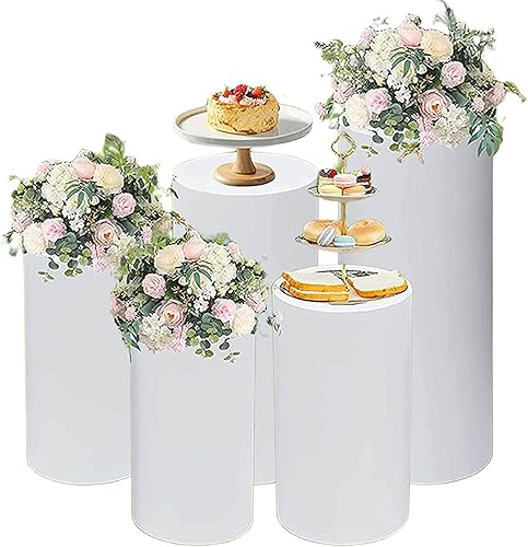 Soportes cilíndricos para fiestas, soportes de pedestal cilíndrico de 0.079 pulgadas para fiestas, paquete de 5 soportes de pedestal de metal blanco