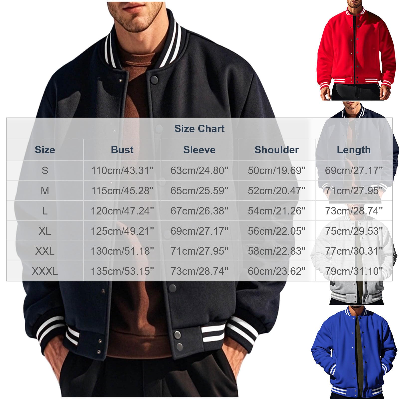 College Jacke Herren Warm Bomberjacke Freizeit Übergangsjacke mit Knöpfe