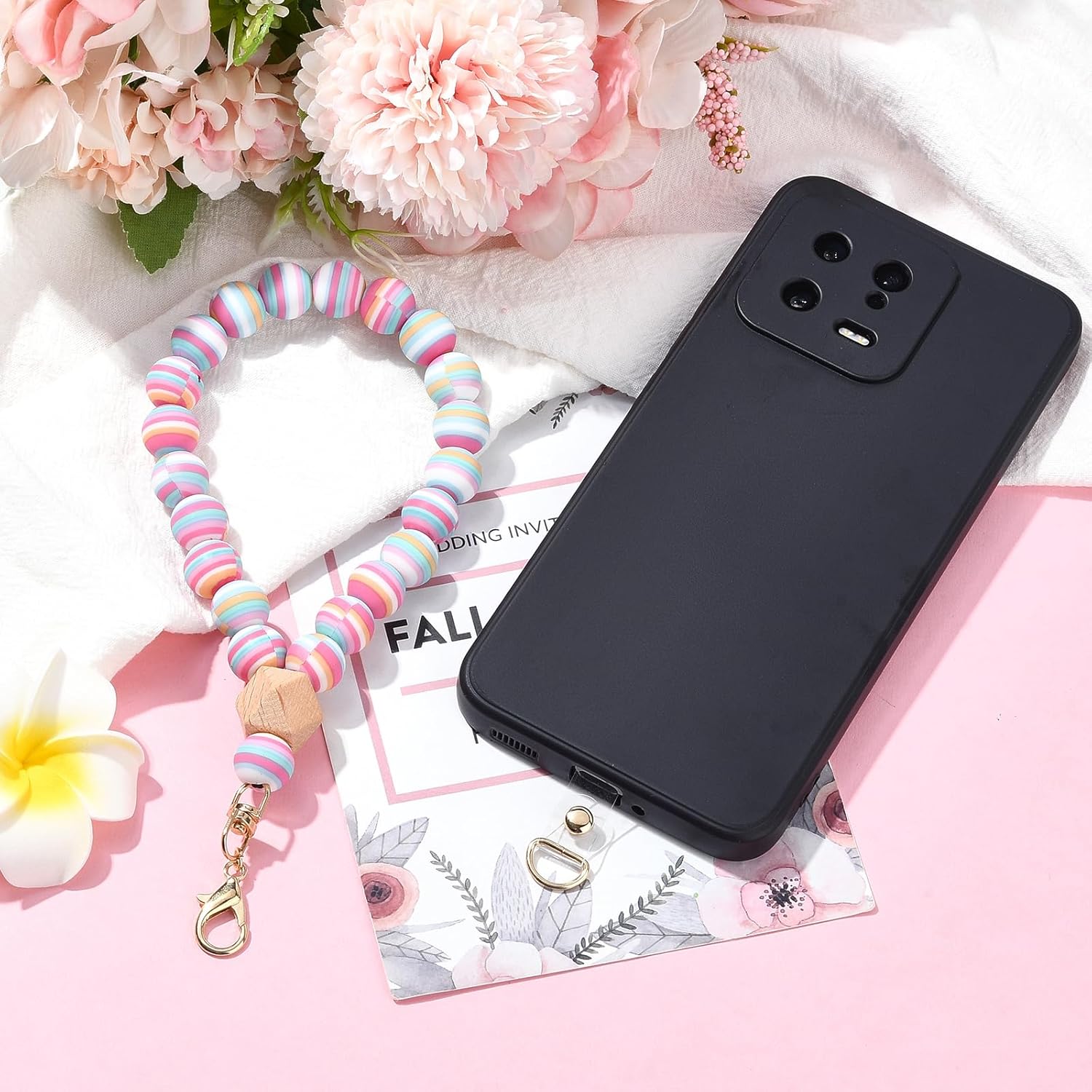 BEEFLYING Silicone Beaded Phone Wrist Strap, Cellphone Lanyard with Tether Tab, Elastic Hands-Free Wristlet Bracelet for Women, Mixed Colors 6 - Image 3