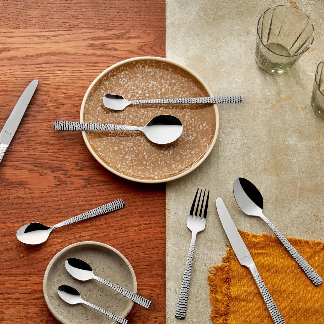 Amefa FELICITY Latte Macchiato Löffel/Longdrinklöffel Set 6-teilig, Hochwertige Löffel lang, Gehämmert, Löffel Longdrink im Hammerschlag-Design, 18/0 Edelstahlbesteck, Spülmaschinenfest