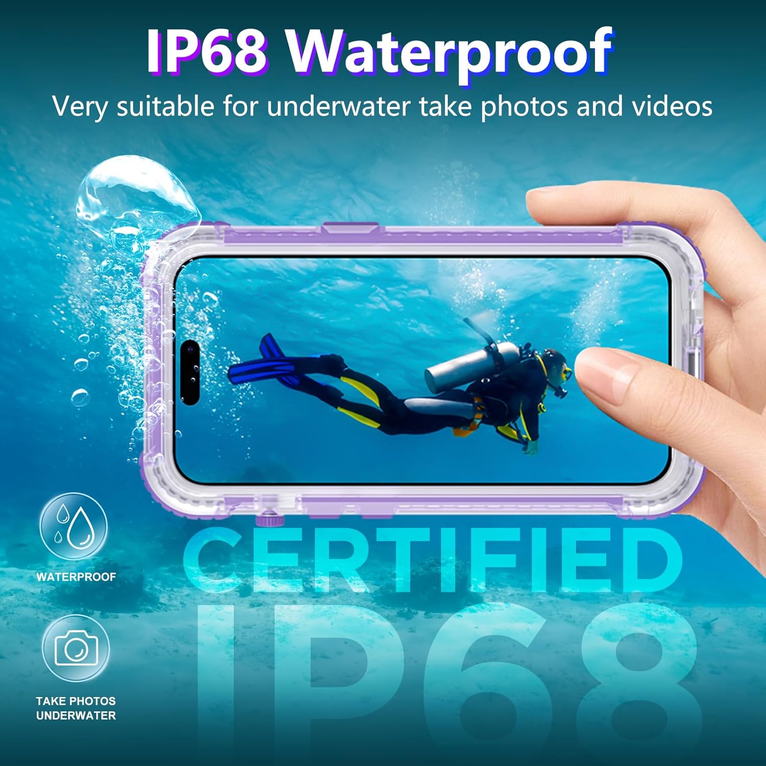 Temdan Magnetic for iPhone 15 Case Waterproof,[Built-in Screen & Camera Protector][Full Body Shockproof][IP68 Underwater][Dustproof] Shockproof Phone Case for iPhone 15 6.1"-Purple