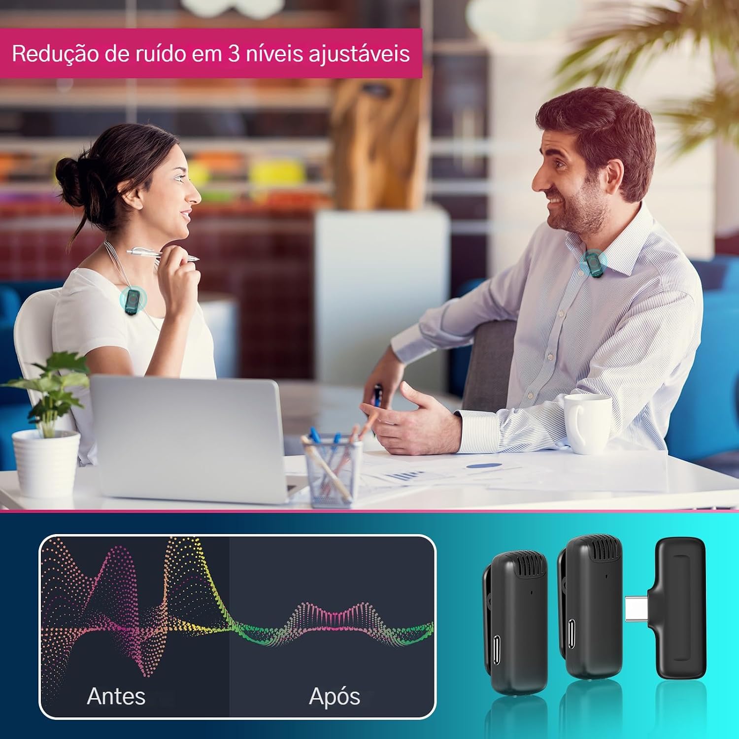 [para Android] ULANZI Microfone de lapela sem fio J12 para telefone USB C, microfone plug-play 2 em 1 com capa de carregamento para telefone entrevista de gravação de vídeo
