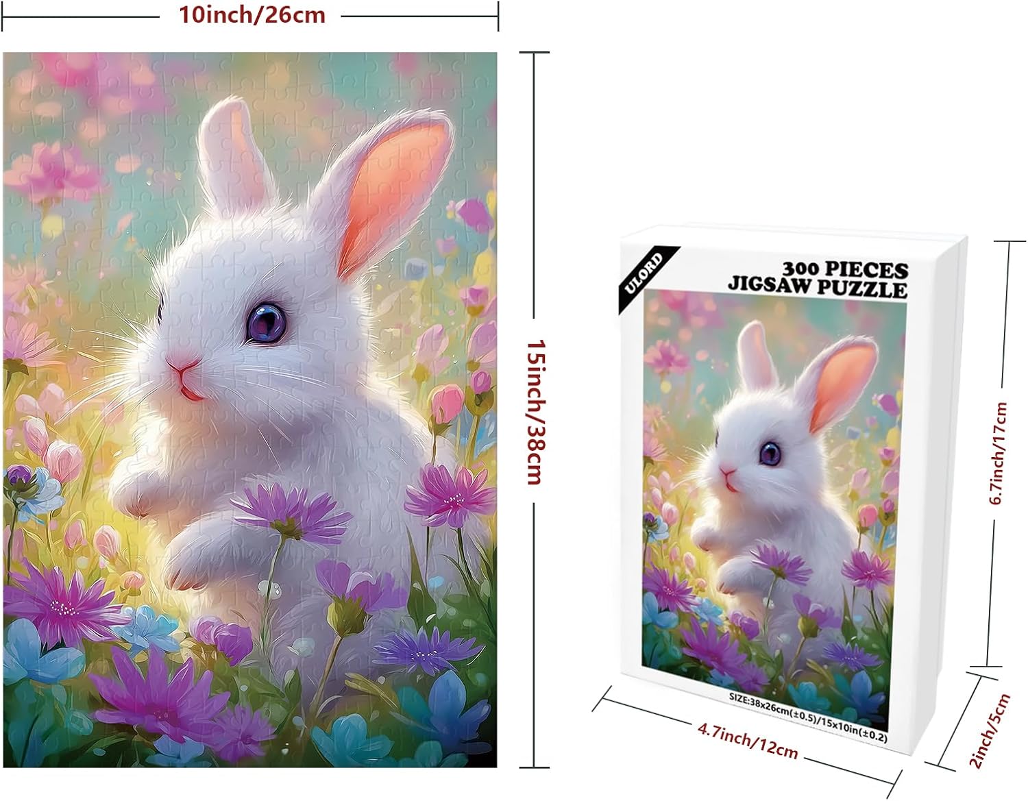 Great Jigsaw Puzzles for Adults 300 Pieces Cute Bunny with Colorful Flowers Puzzles for Adults Toys Gift Family Decoration Kids Puzzle