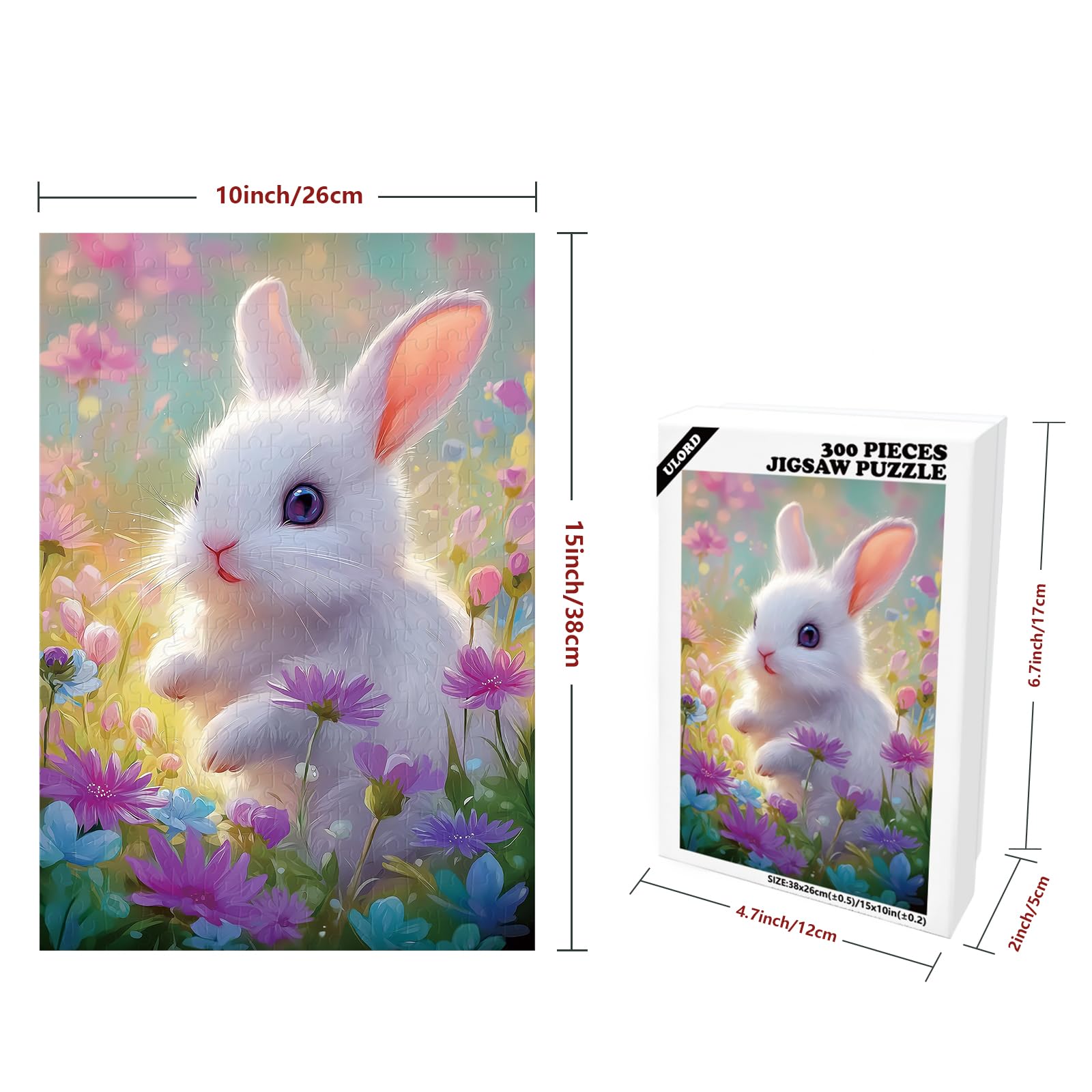 Great Jigsaw Puzzles for Adults 300 Pieces Cute Bunny with Colorful Flowers Puzzles for Adults Toys Gift Family Decoration Kids Puzzle - Image 2