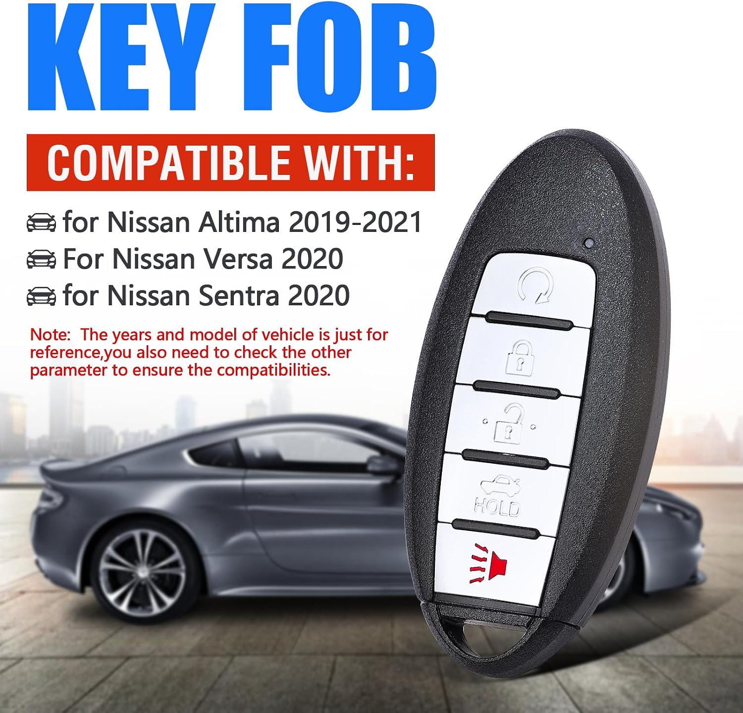Keymall Smart Remote Keyless Entry Car Key Fob Replacement 433MHz 4A Chip for Nissan Altima Sentra Versa KR5TXN4 S180144803 5 Buttons
