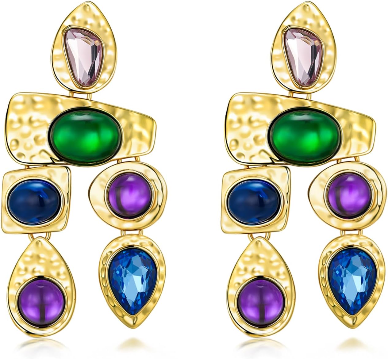 18K Gold Plated Dangle Boho Gemstone Earrings for Women by SNGIA, Boho Jewelry for Women, Dangling Large Big Unique Vintage Earrings for Women, Trendy Bohemian Handmade CZ Jewelry Gifts