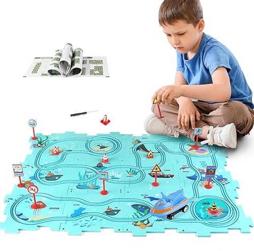 Miniatura 8 de XAZASTOV Rompecabezas de piso de plástico para niños de 3 a 5 años, juego de rompecabezas de pista de coche, juguetes educativos Montessori para