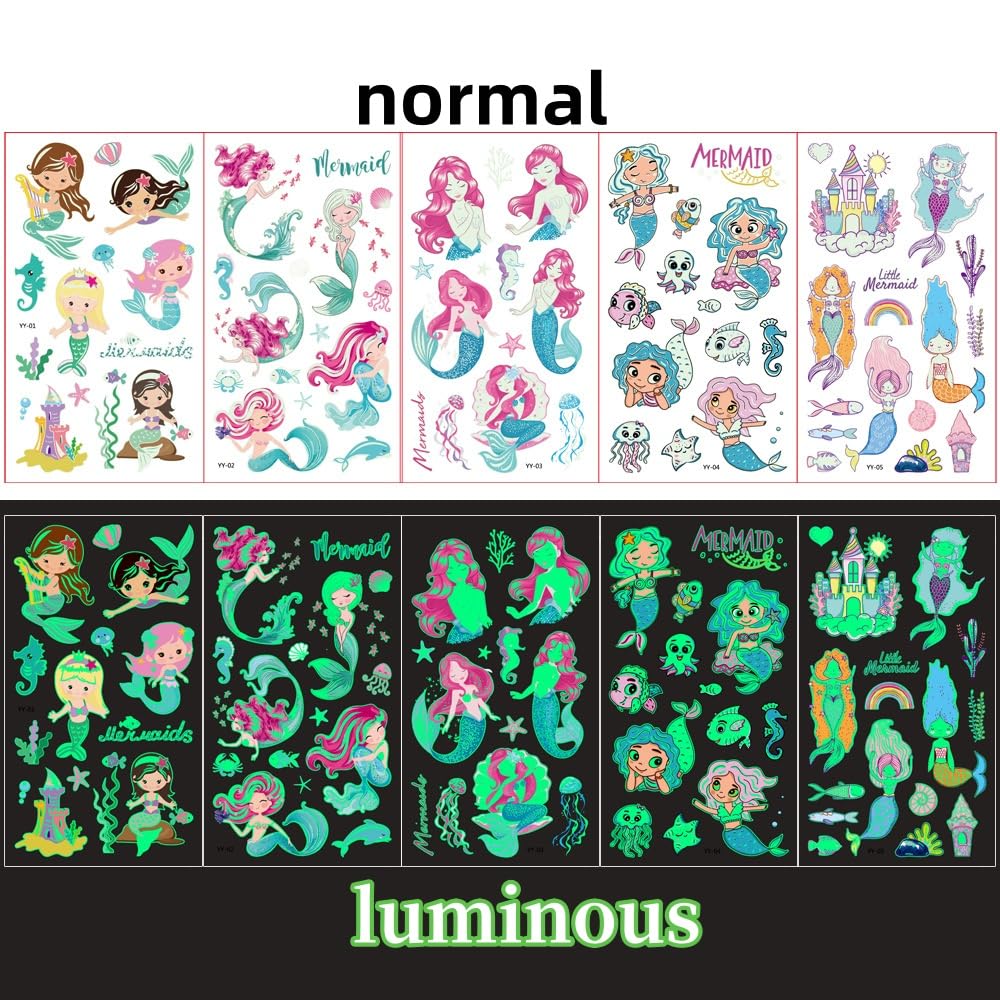 100+ Pezzi Tatuaggi per Bambini Sirena, Regalini Fine Festa Compleanno Tatuaggi Temporanei Regalo Bambina 3-12 Anni Trasferelli per Bambini Pignatta Compleanno Stickers Bambina Attacca Stacca