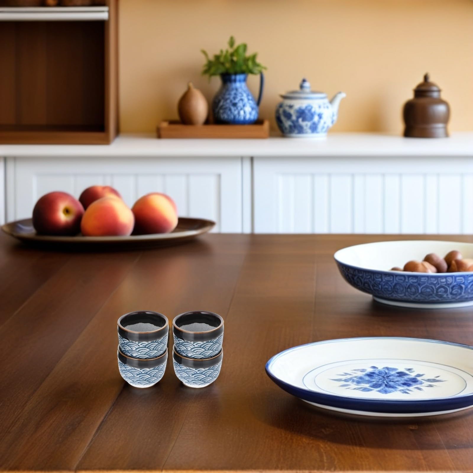 Set di 4 Bicchieri di Ceramica Tradizionali per Sake Giapponese da 35ml, Adatti per Acqua Calda, Utili e Pratici, per Uso Domestico e caffè