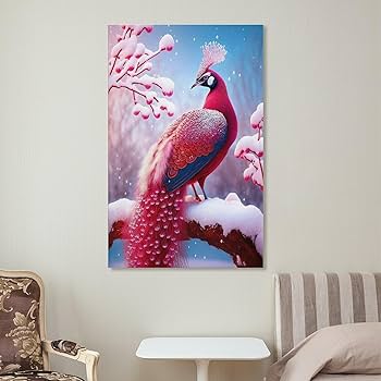 リビングルームの壁画垂直芸術の油絵玄関ホールのポーチ壁 掛け絵画（孔雀の絵） リビングルームの壁画垂直芸術の油絵玄関ホールのポーチ壁 掛け