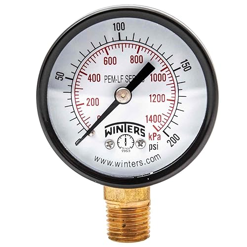 Miniatura 6 de Winters - Medidor de presión en seco de utilidad económica, interior de latón potable, caja de acero, escala doble 0-160 psikPa, 3-2-3% de