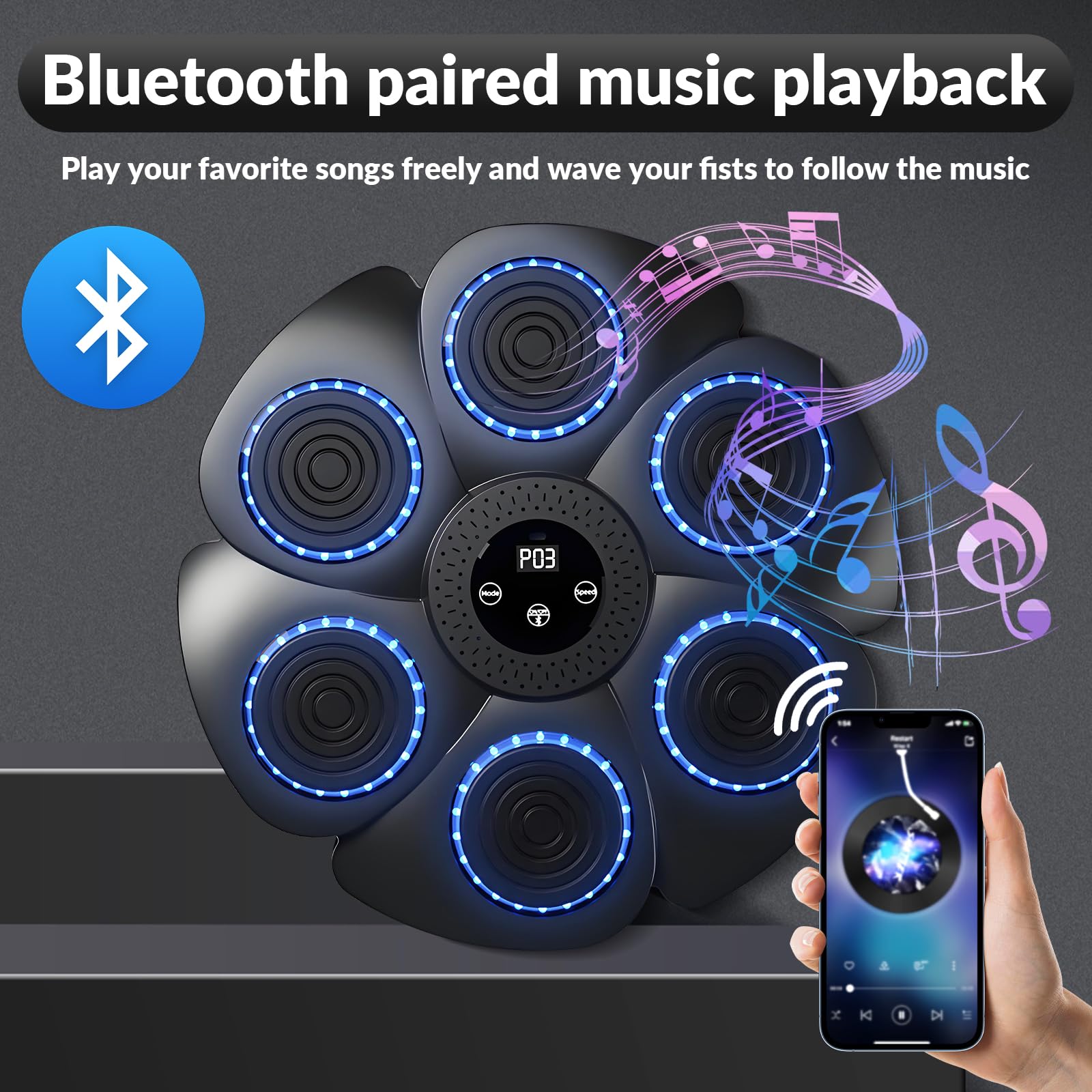 Music Boxing Machine, 2025 Neue Smart Bluetooth-Musik-Boxmaschine mit Boxhandschuhen, 9 Geschwindigkeitsmodi und Zählmodus, Wandmontierte Boxmaschine für Erwachsenen und Kindern