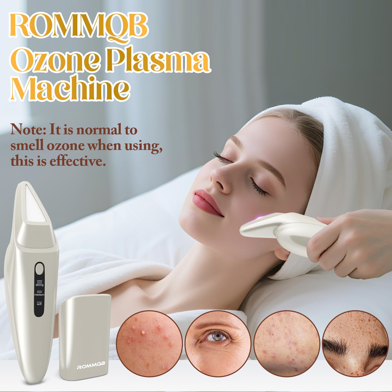 Plasma-Ozon-Entferner-Maschine,ROMMQB Professionelle Ozon Hochfrequenzstab Gesicht mit 3 Stufen, Tragbare Lichttherapie Gesichtsmassagegerät Gegen Falten für Unreinheiten Pickel, Narben Entferner | Plasma, Professionelle