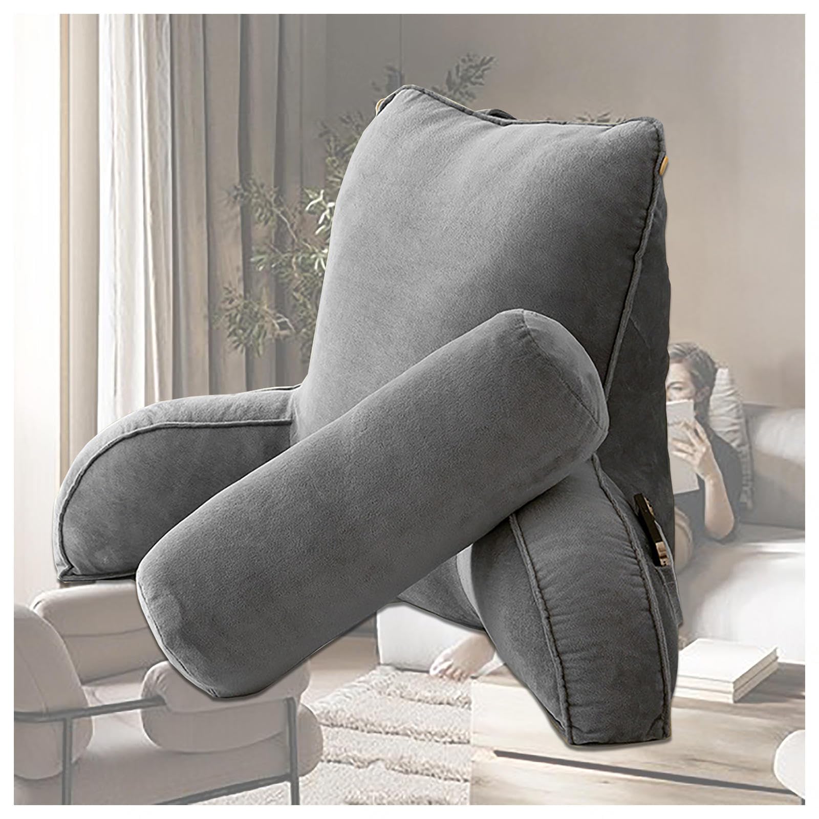 Almohada De Lectura Para Cama (75x40 Cm) - Soporte Lumbar, Reposabrazos, Tejido Algodón