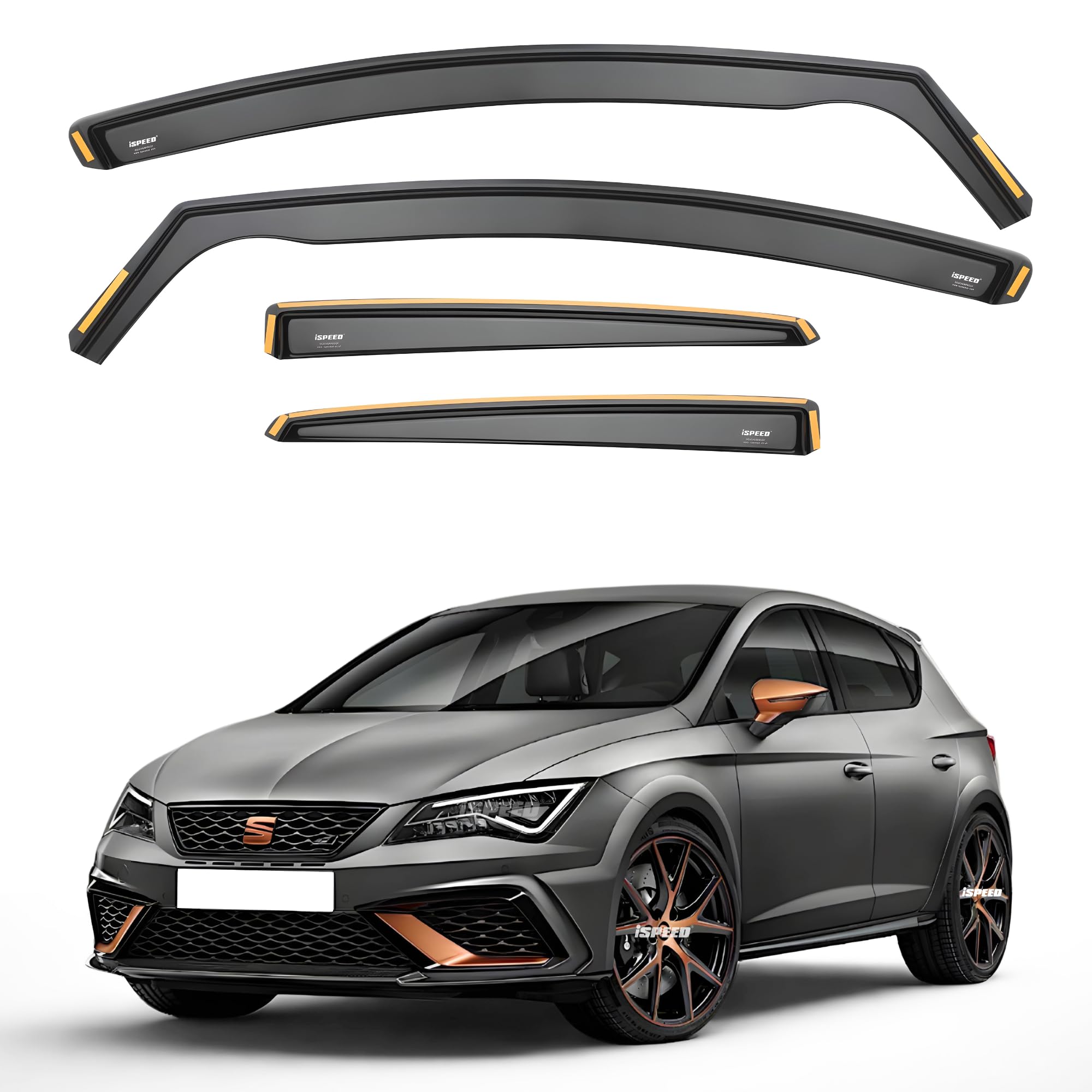 ISpeed Wind Deflectors For Seat Leon MK3 5-Door & Estate (2014-2019) – 4pc Dark Tinted In-Channel Set, 2-Year Warranty