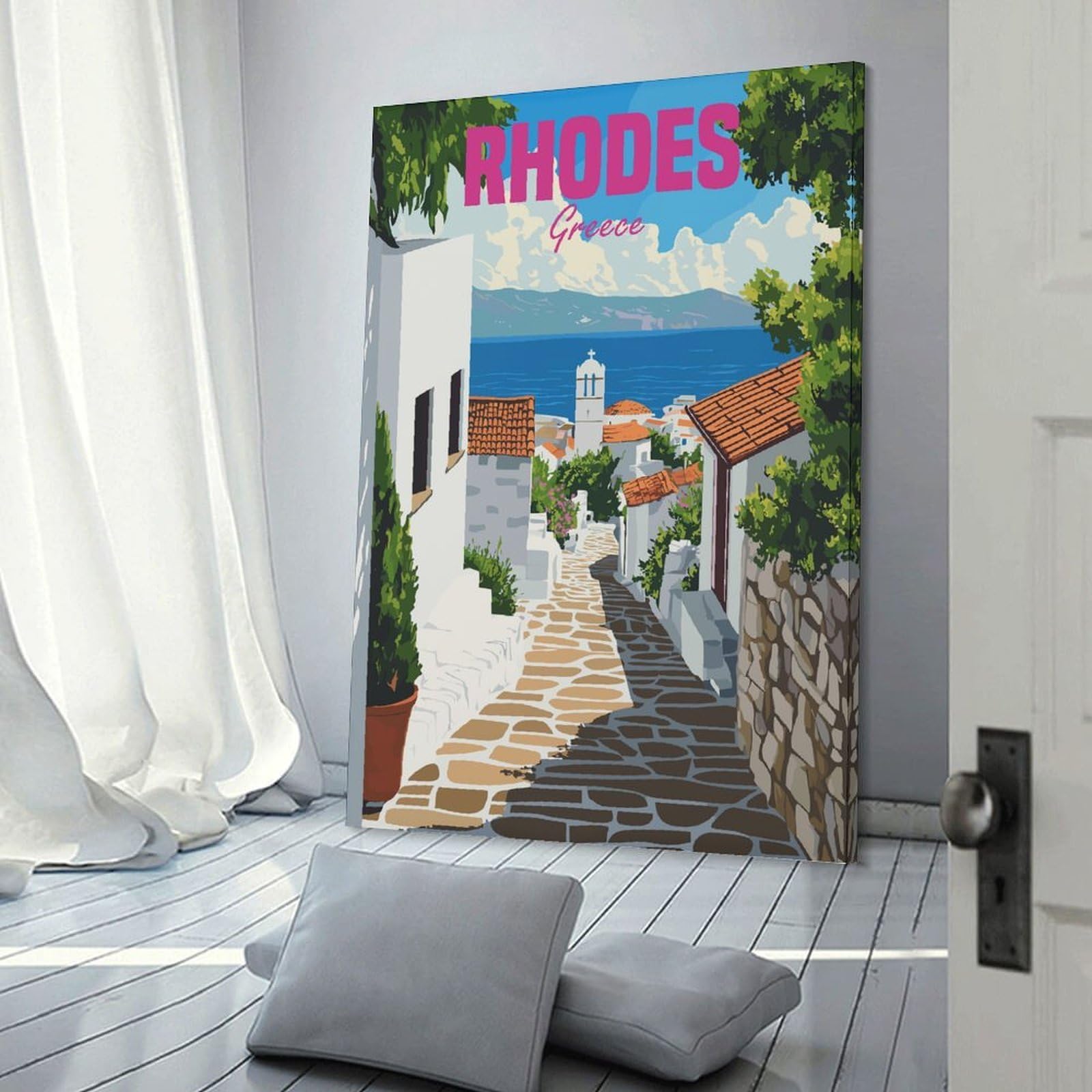 Junmoney Rhodes Greece Travel Home Decor Wall Art, 20x30inch(50x75cm), for Lounge, Bedroom Or Personal Spaces, Gift Idea for Housewarming And Birthdays