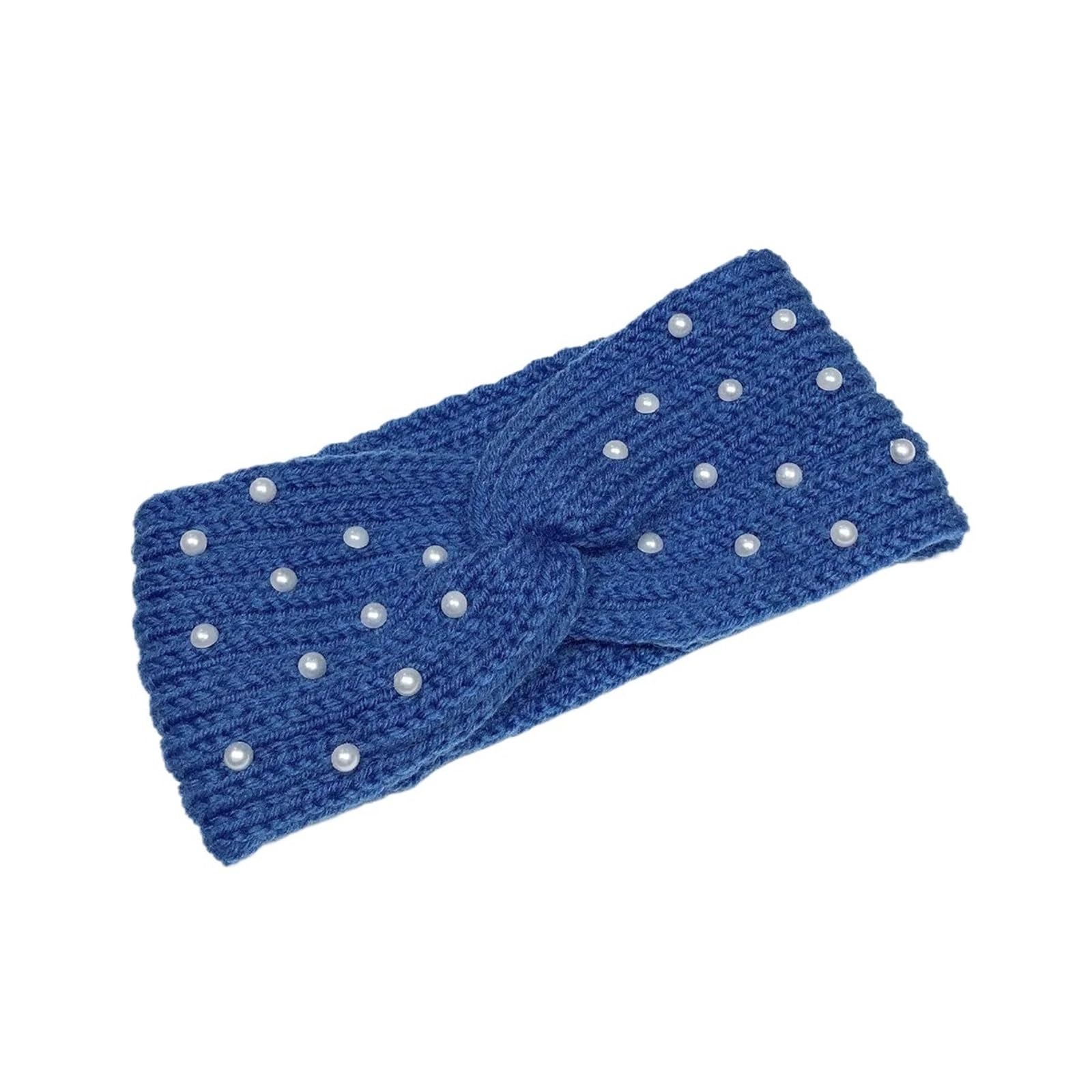 Stirnband 3PCS Perle Gestrickte Kreuz Stirnbänder for Frauen Mädchen Handgemachte Haar Zubehör Herbst Winter Headwear Ohr Wärmer Elastische Haarband Winter Stirnband(Blue A)