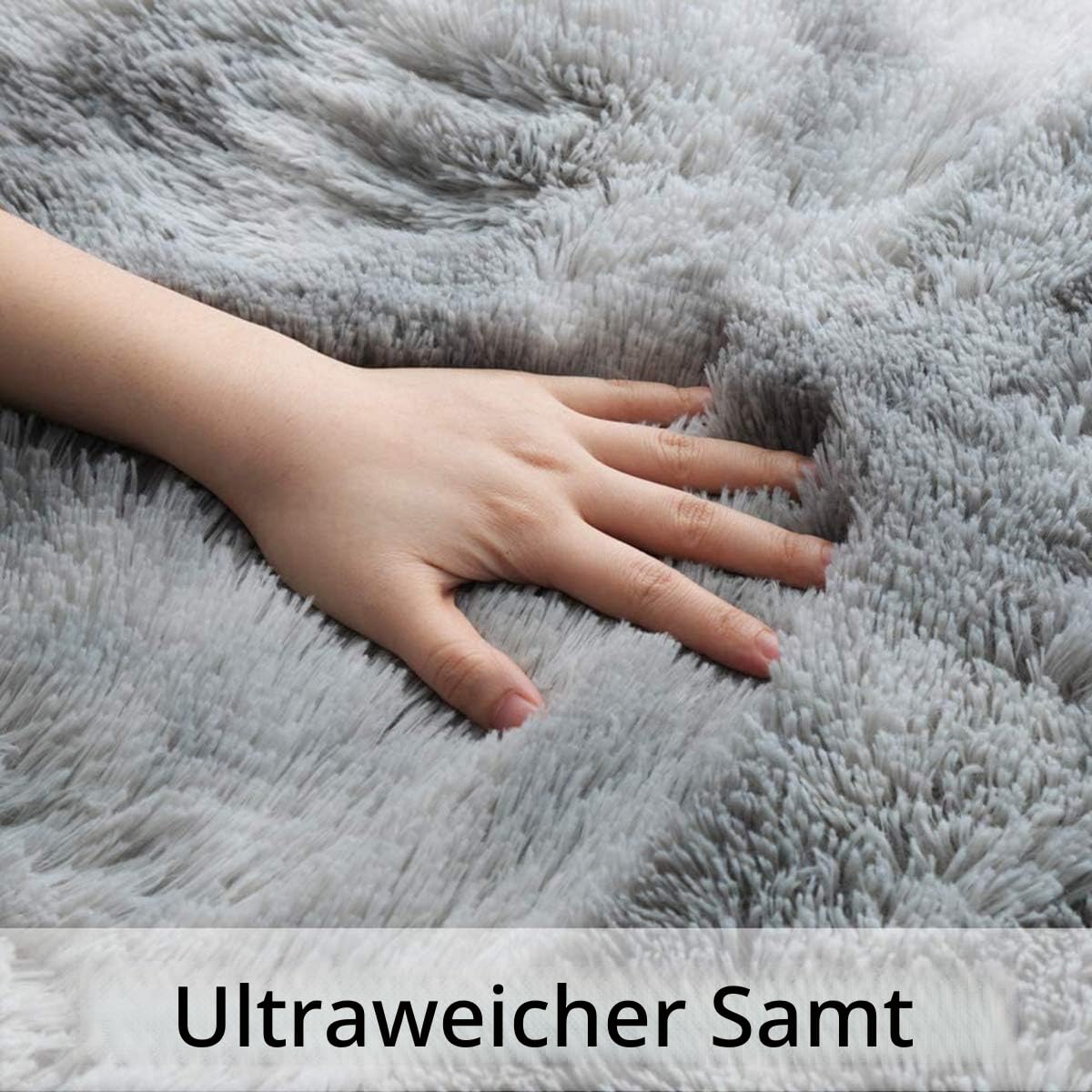 Teppiche Weiche Schlafzimmerteppiche Anti-Rutsch-Flauschiger Wohnzimmerteppich Zottelige Fußmatten Groß für Schlafzimmer (160 * 200cm, Grau weiß)