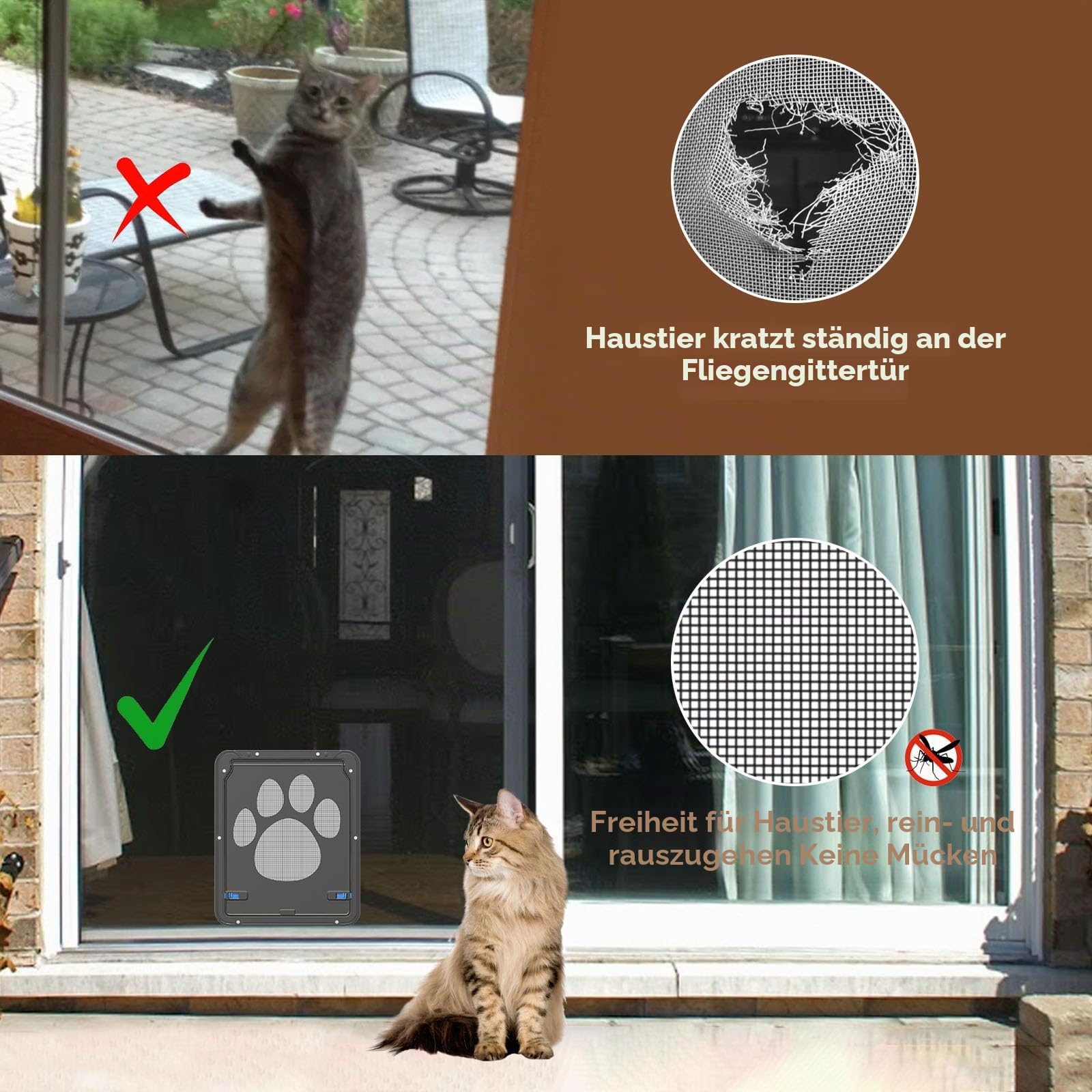 NAMSAN Haustierklappe Fliegengitter mit Fenster Katzenklappe Fliegengittertür Abschließbar Hundeklappe für Katzen/Welpen Hunde