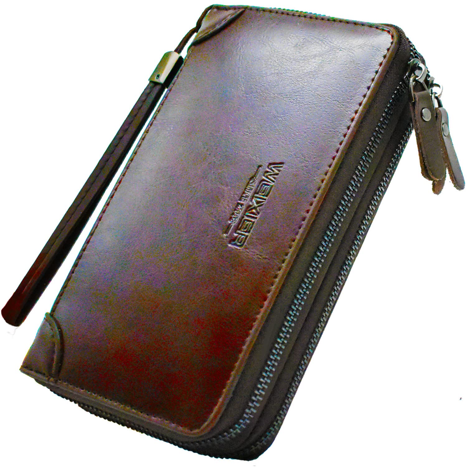 WEIXIERMens Clutch Bag Handbag Leather Zipper Long Wallet Business Hand Clutch Phone Holder