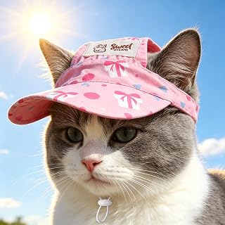 Cute Pet Baseball Cap with Heart Pattern, Adjustable Dog Hat for Sun Protection, with Ear Holes for Small, Medium, and Large Dogs, M