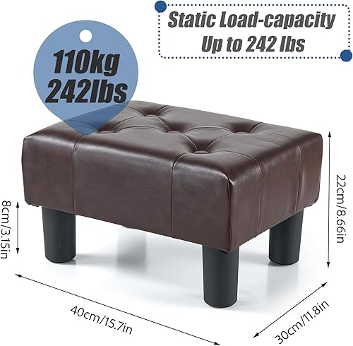 Miniatura 3 de BRIAN & DANY Taburete pequeño para pies, taburetes de cuero para pies con patas, taburete pequeño estable para sala de estar, marrón marrón,