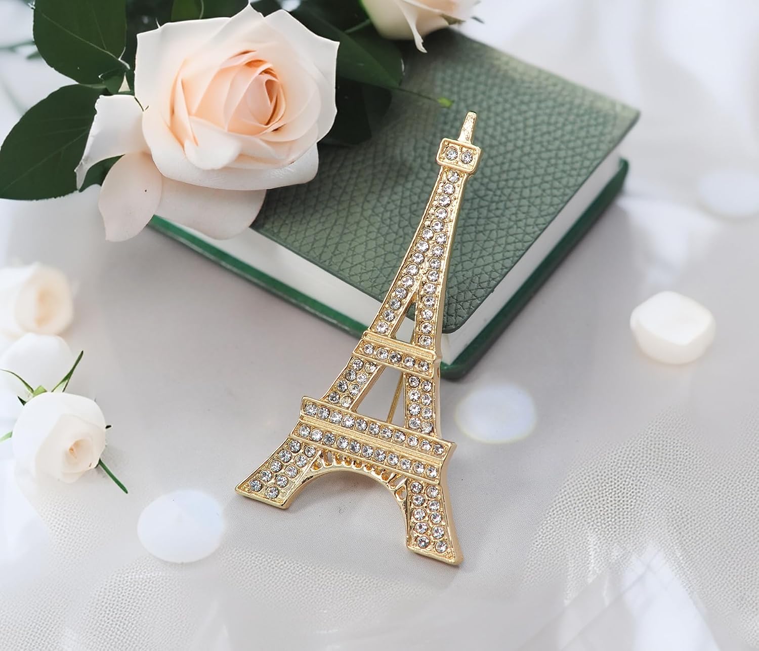 Gyn&Joy Clear Crystal Rhinestones Eiffel Tower Fashion Brooch Pin