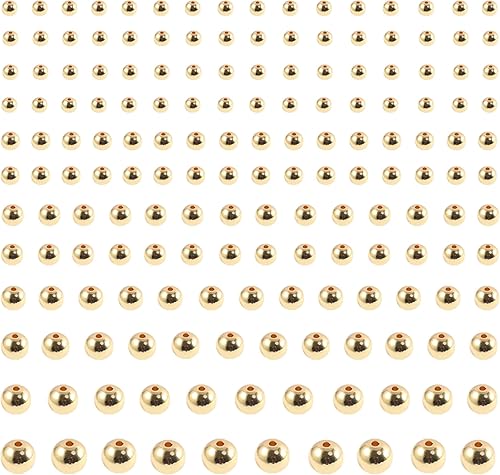 Miniatura 6 de 200 cuentas espaciadoras doradas de 0.157 pulgadas para hacer pulseras, cuentas redondas pequeñas de oro para hacer joyas y manualidades