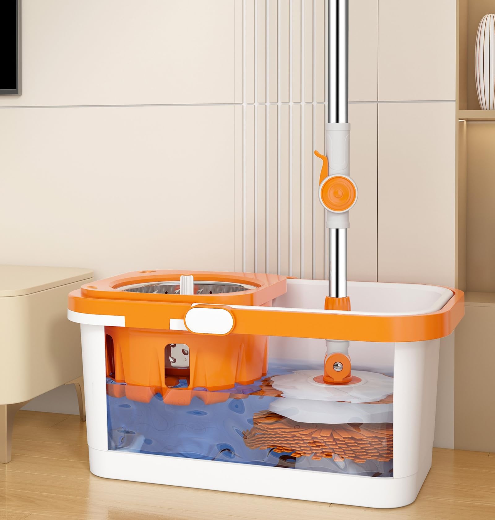 Dual-Drive-Spin-Mopp- und Eimer-Set – Freihändiger All-in-One-Wasch- und Schleuder-Trockenmopp, müheloses selbstreinigendes Bodenreinigungssystem mit Twin-Drive-Technologie,A