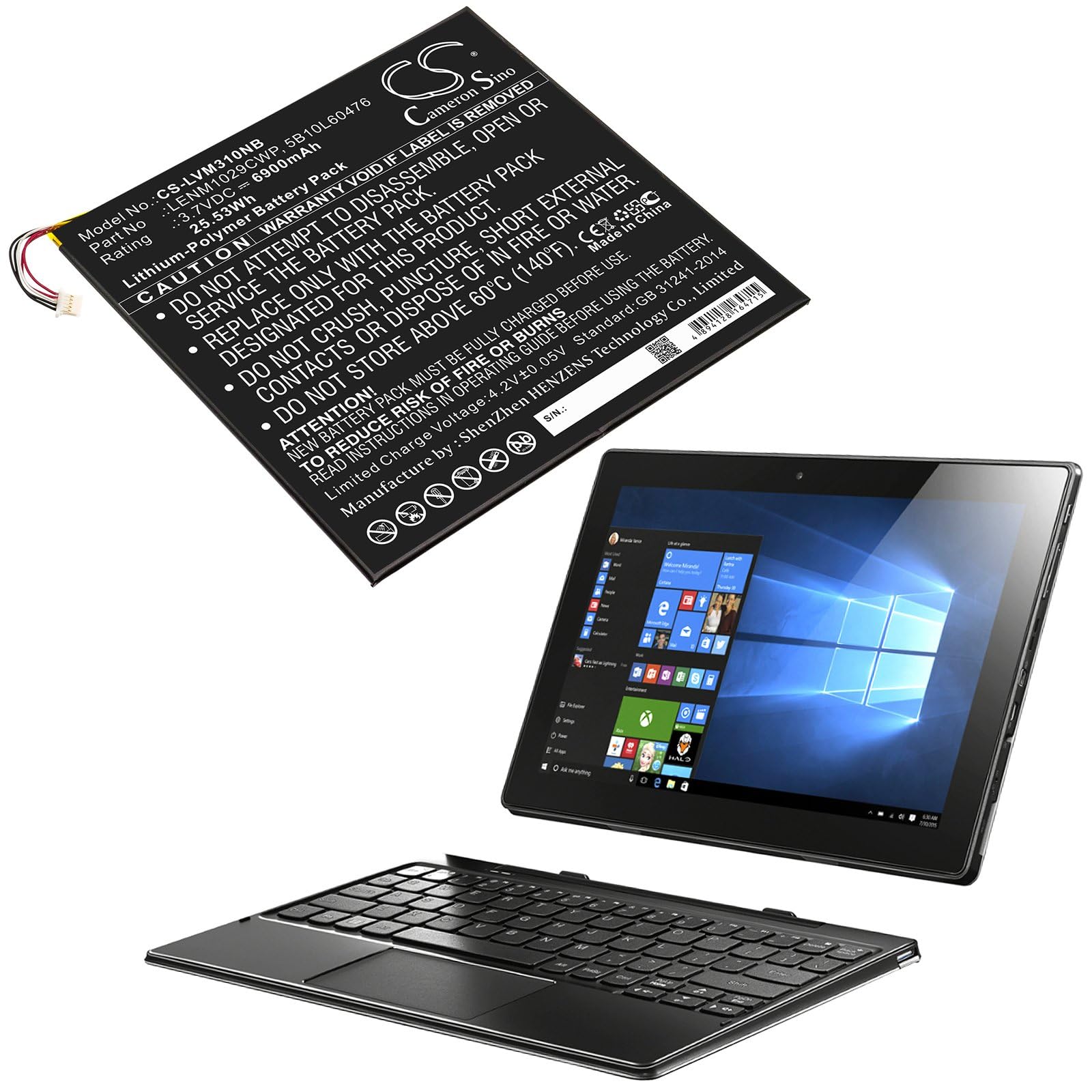 Eotdoo - Batteria di ricambio per LEN0V0 (6900 mAh) : 5B10L13923, 5B10L60476, LENM1029CWP, Tablet01