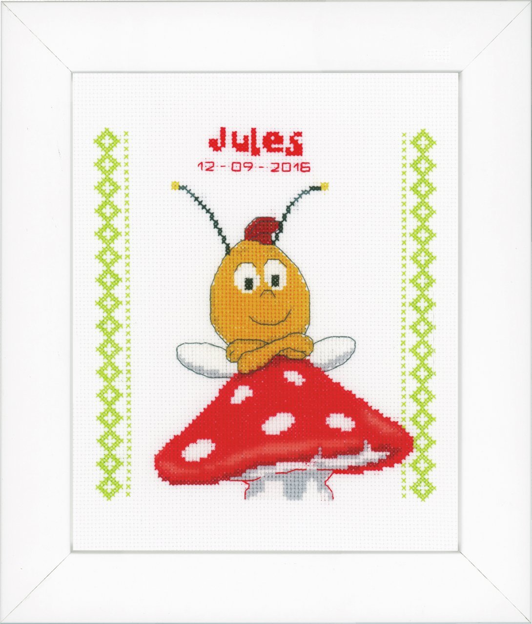 Vervaco Counted Cross Stitch Birth Record: Maya: Willy on Mushroom, NA, 19 x 21cm