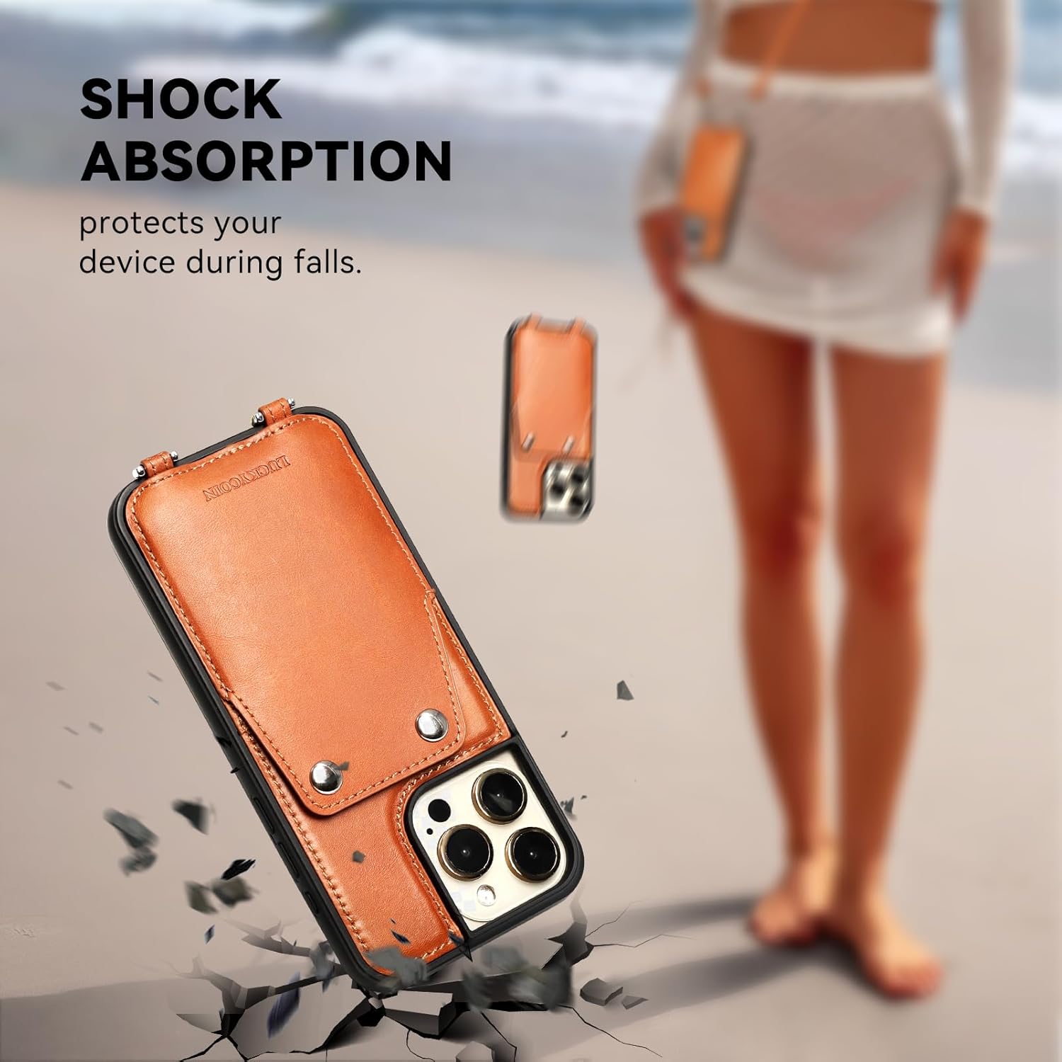 LUCKYCOIN Crossbody Wallet Phone Case for iPhone 15 Pro Max,Genuine Leather Wallet Phone Case with Card Holder,Phone Purse with Adjustable & Removable Strap,Travel Trendy Purses for Women - Brown - Image 4